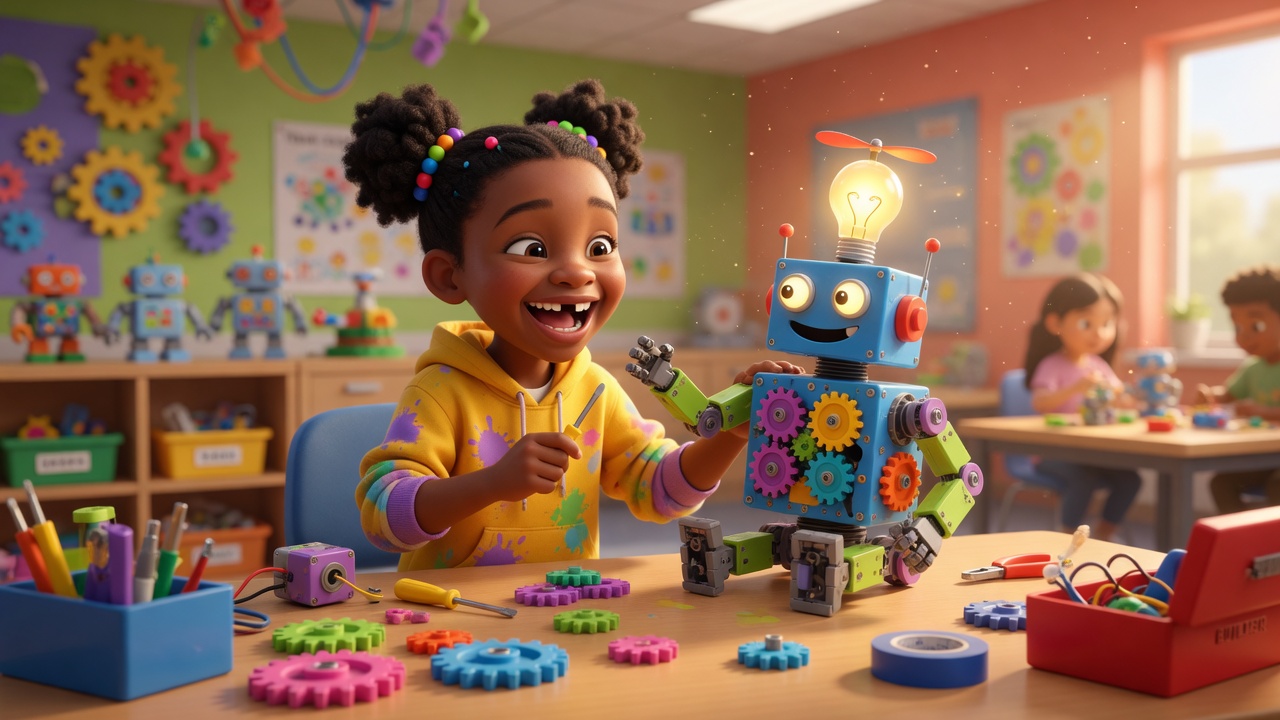 A child building a robot
