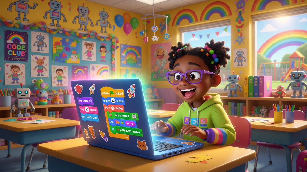 A child coding